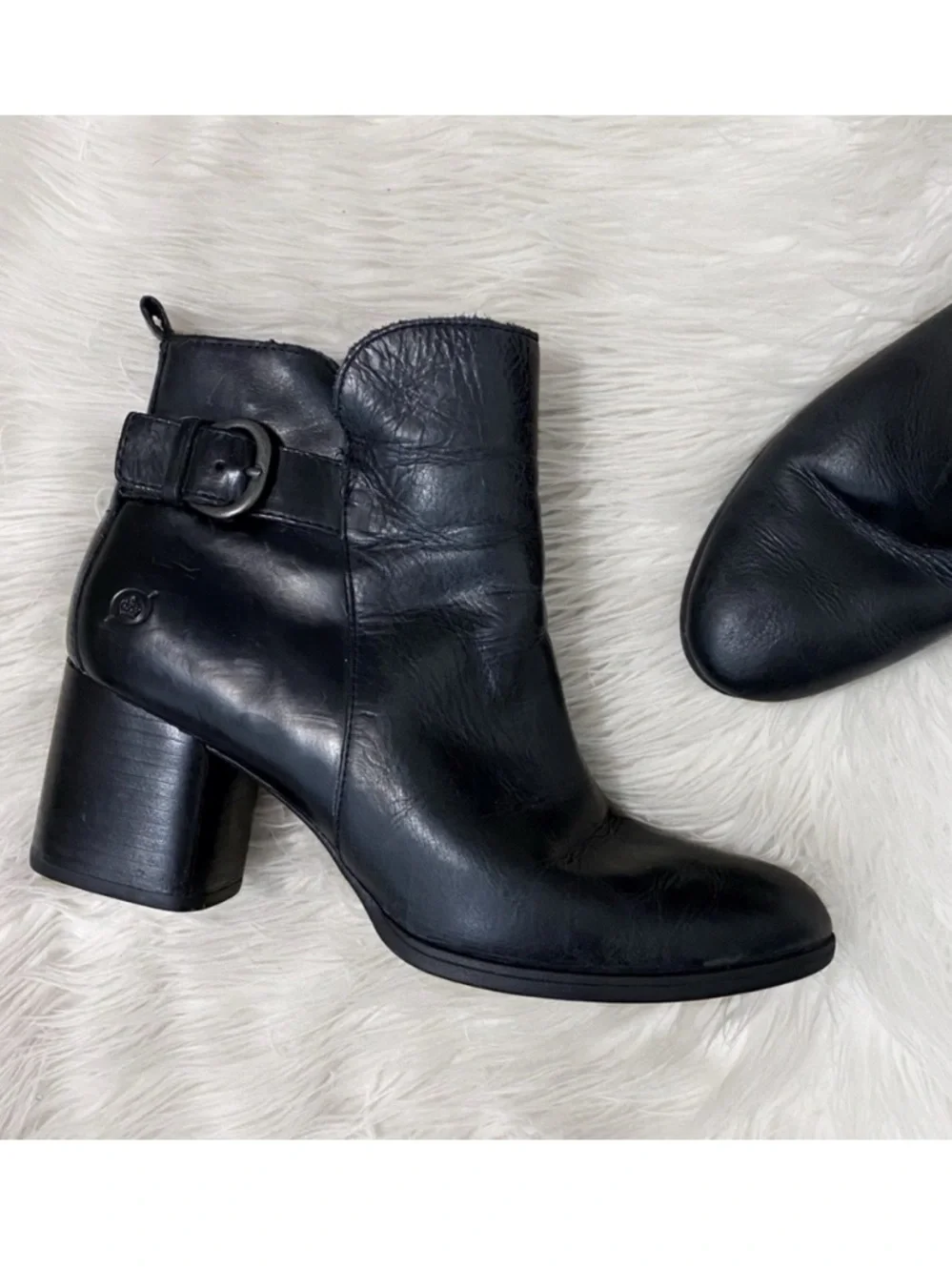 Born Gillian Ankle Boots Black Leather Buckle Heeled Moto Booties Neutral 9.5